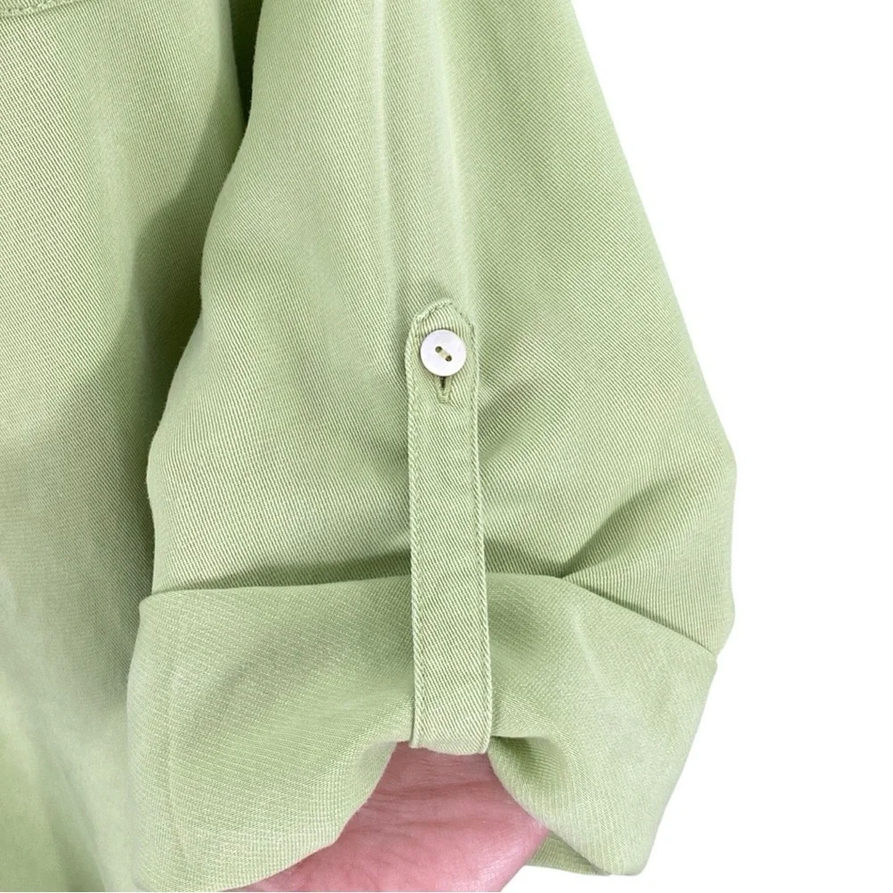 Soft Surroundings Lime Green 100% Tencel Casual Roll Sleeve Pullover Tunic Top - Picture 7 of 16